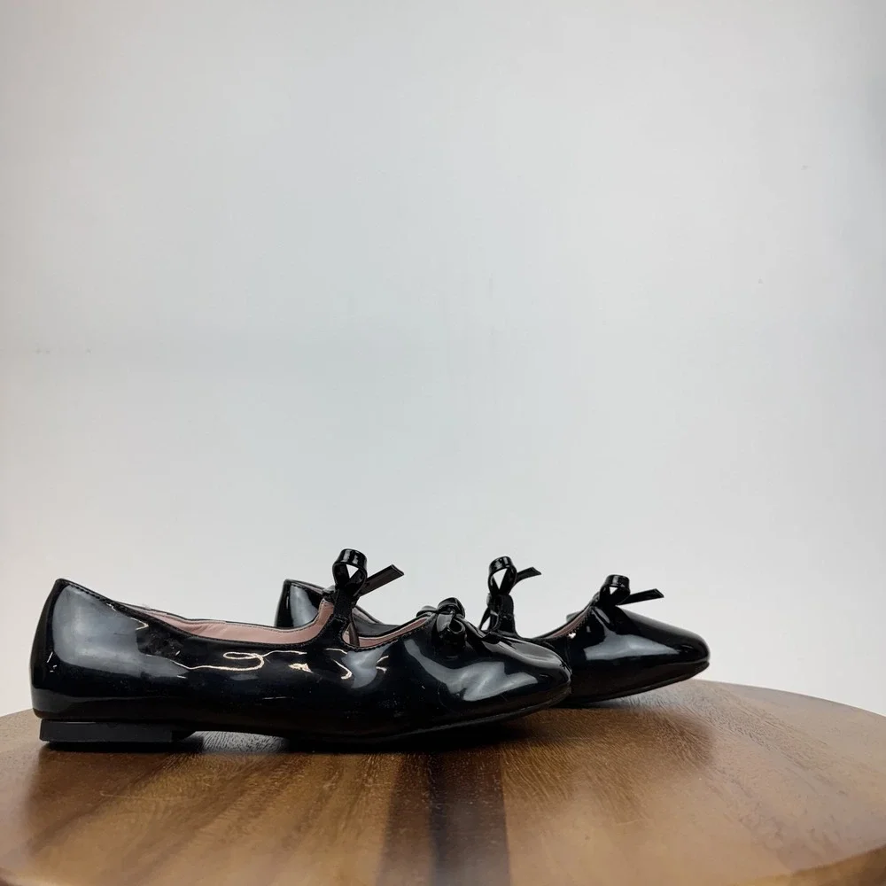 New Big Kids Girls Nordstrom Elodie Black Bow‎ Mary Jane Ballet Flats Size 4 Y